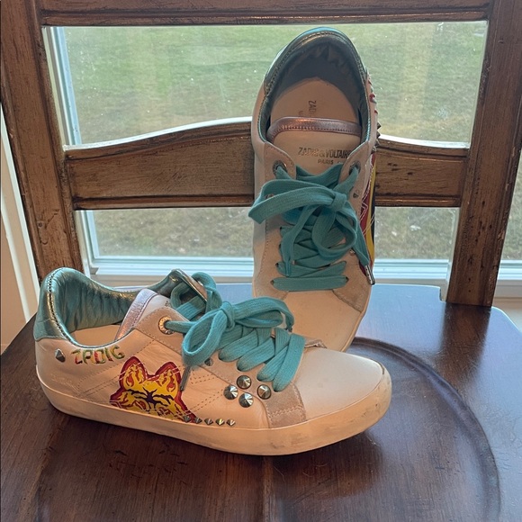 Zadig & Voltaire Shoes - Zadig & Voltaire Women's White Sneakers with Turquoise Laces